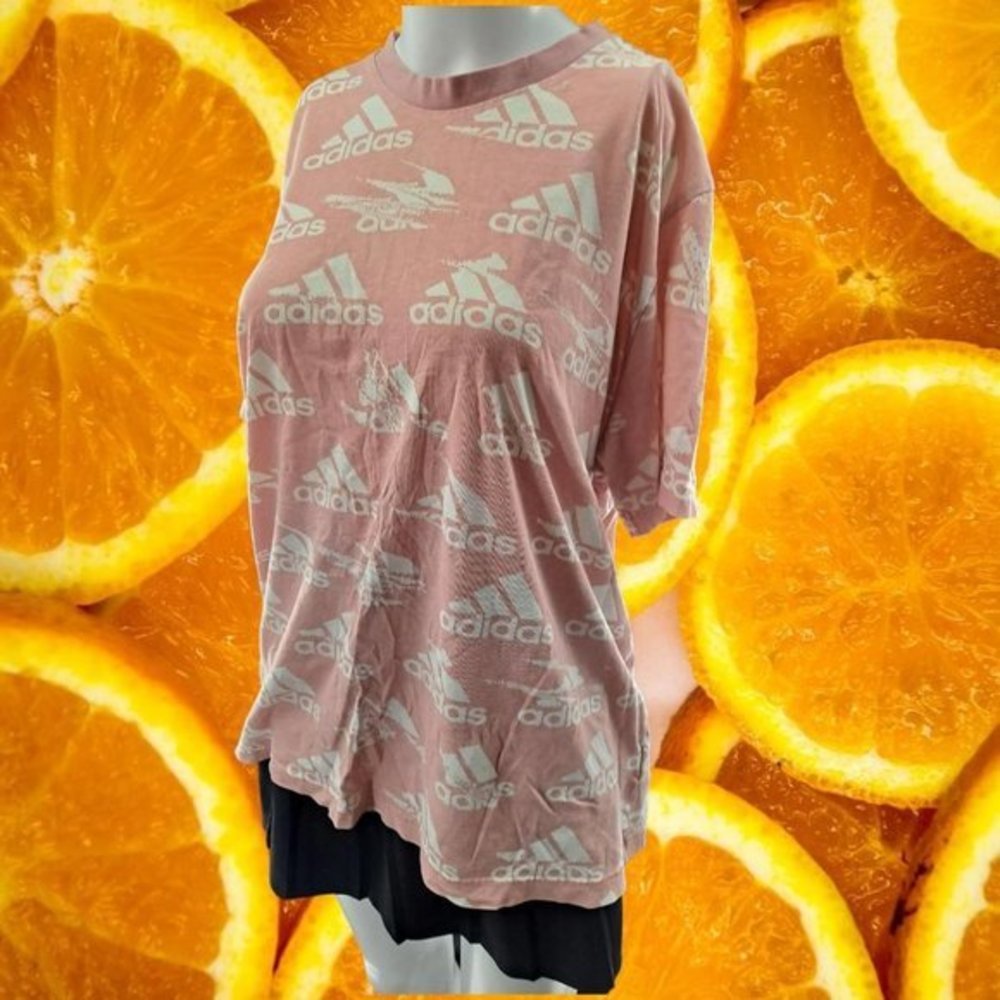 ADIDAS Pink Tee with Logos Throughout